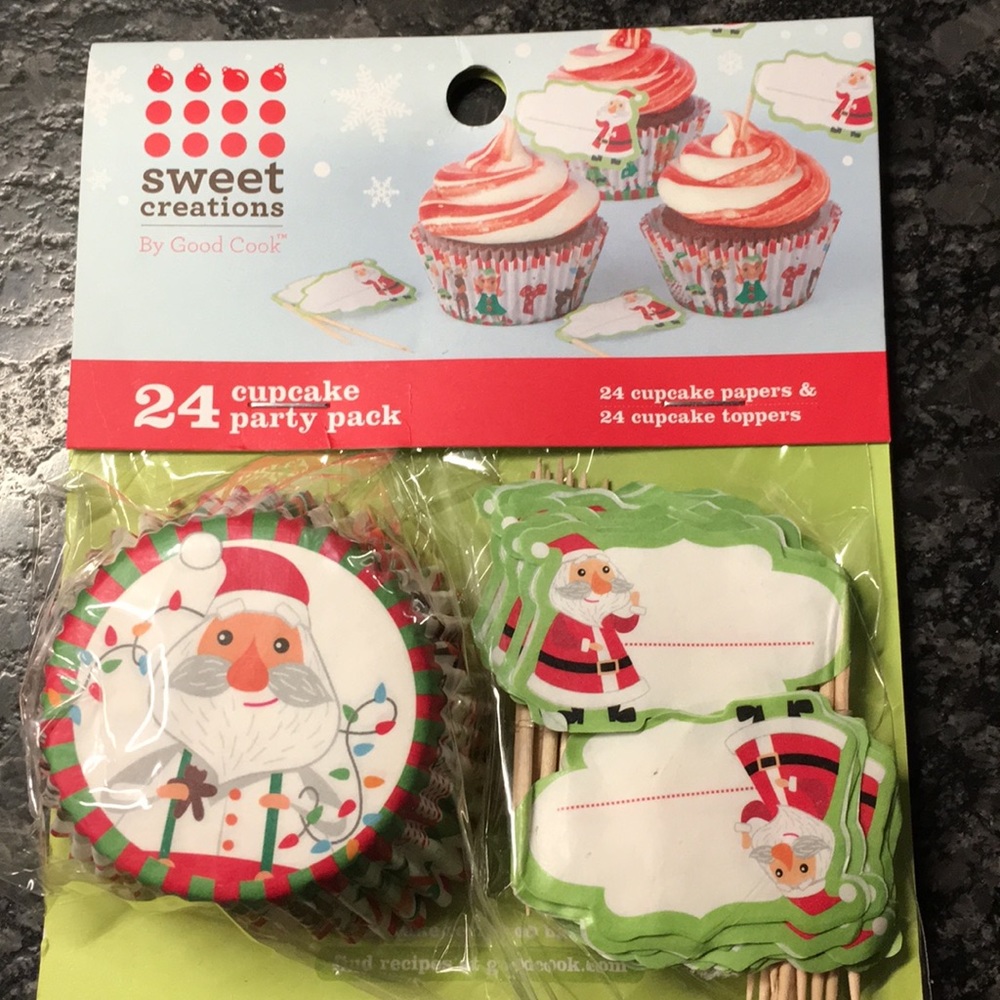 3/$13 Cupcake Set SANTA Liner Papers & Flag picks muffin baking Christmas